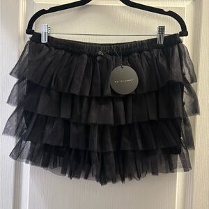 No Vacancy Tiered Black Tulle Mini Skort